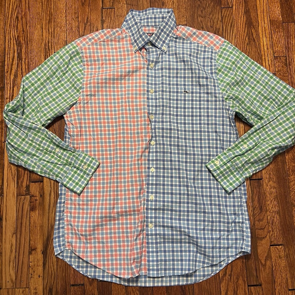 Vineyard Vines Tucker Shirt Mens L Slim Fit Gingham Plaid Colorblock Button Down